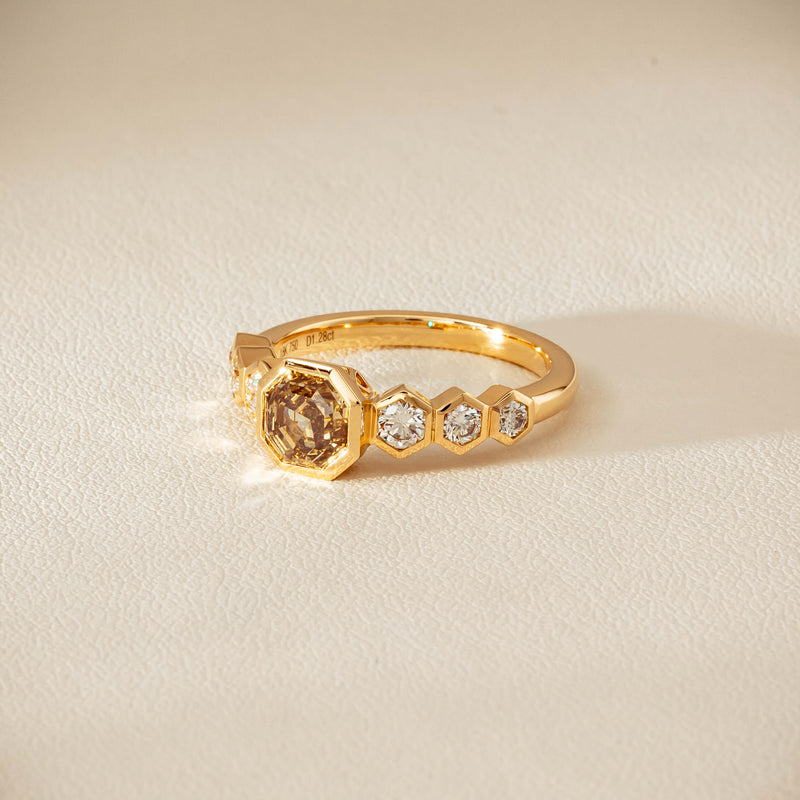 18ct Yellow Gold 1.28ct Octagonal Cognac Diamond Ring