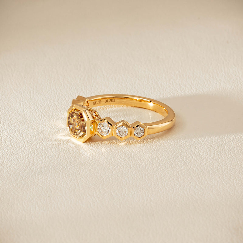 18ct Yellow Gold 1.28ct Octagonal Cognac Diamond Ring