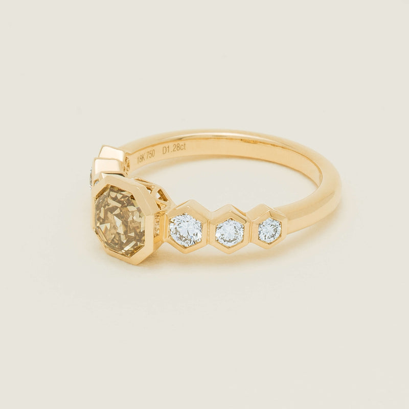 18ct Yellow Gold 1.28ct Octagonal Cognac Diamond Ring