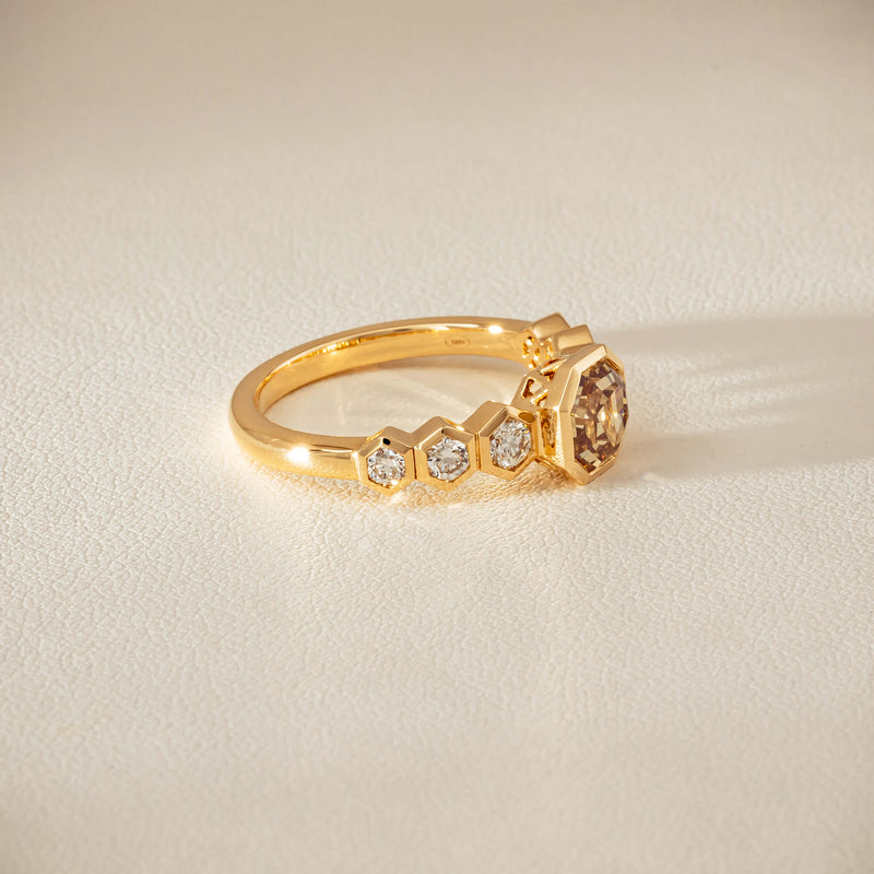 18ct Yellow Gold 1.28ct Octagonal Cognac Diamond Ring