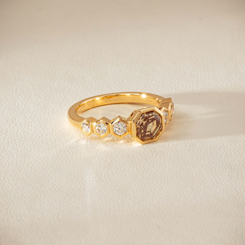 18ct Yellow Gold 1.28ct Octagonal Cognac Diamond Ring