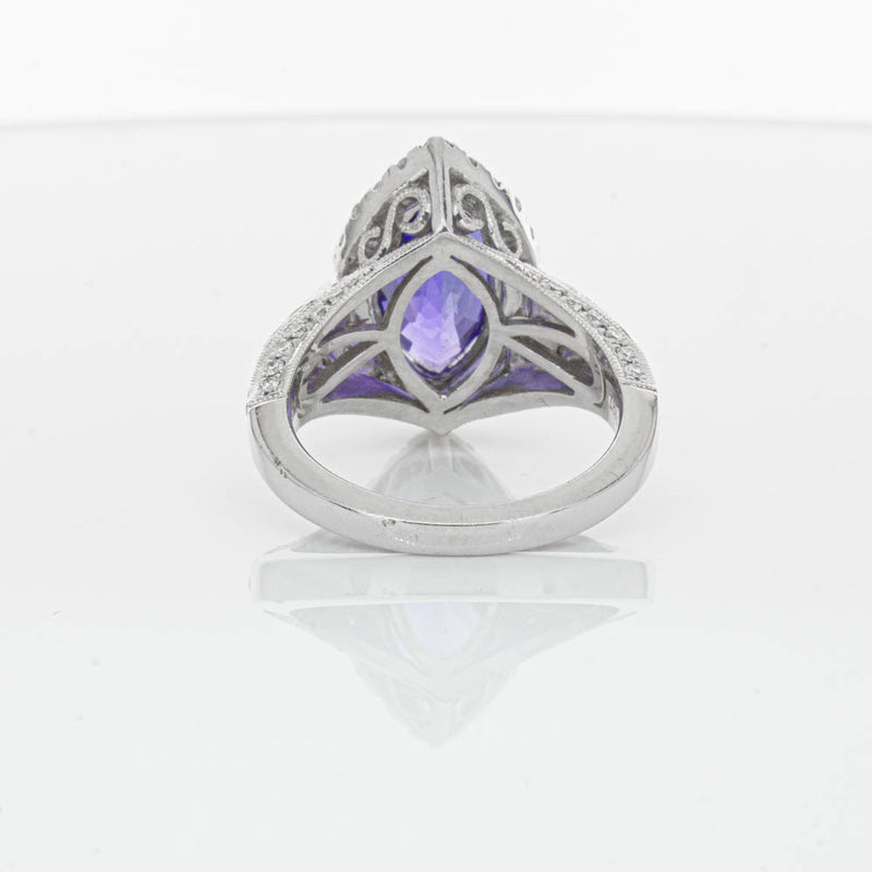 18ct White Gold 3.84ct Tanzanite & Diamond Halo Ring-Ring-Walker & Hall