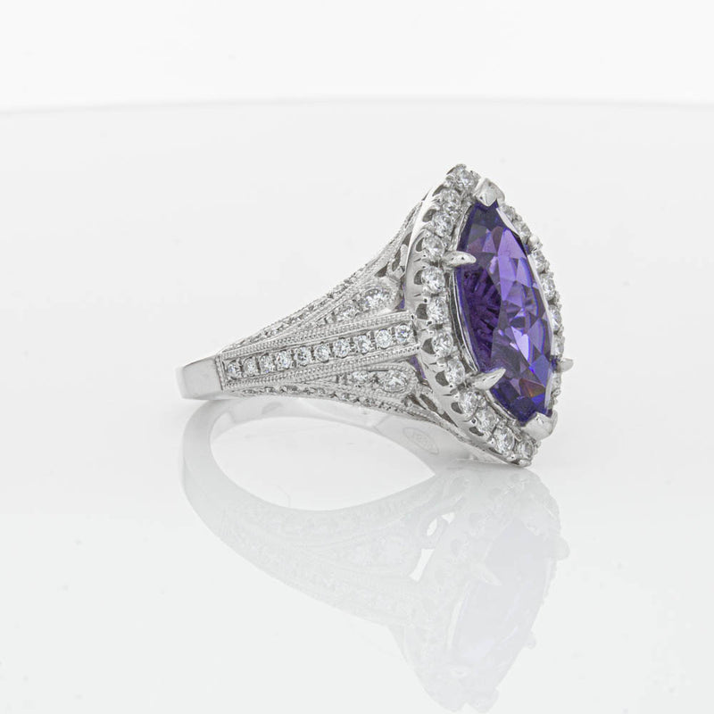 18ct White Gold 3.84ct Tanzanite & Diamond Halo Ring-Ring-Walker & Hall