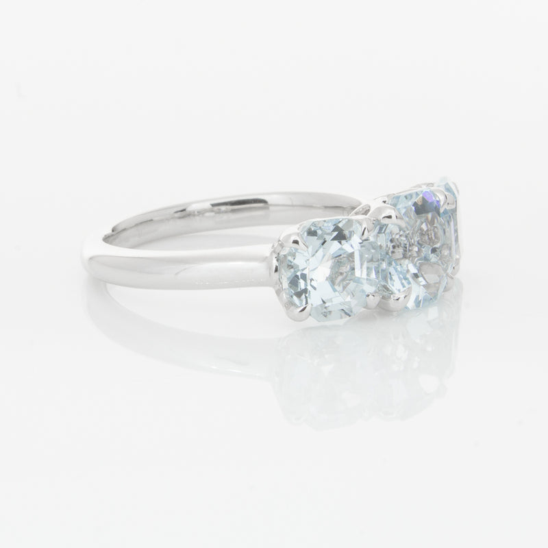 18ct White Gold Three Stone Aquamarine Octavia Ring-Ring-Walker & Hall