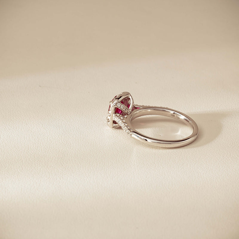 18ct White Gold 1.47ct Oval Ruby & Diamond Manhattan Ring - Ring - Walker & Hall