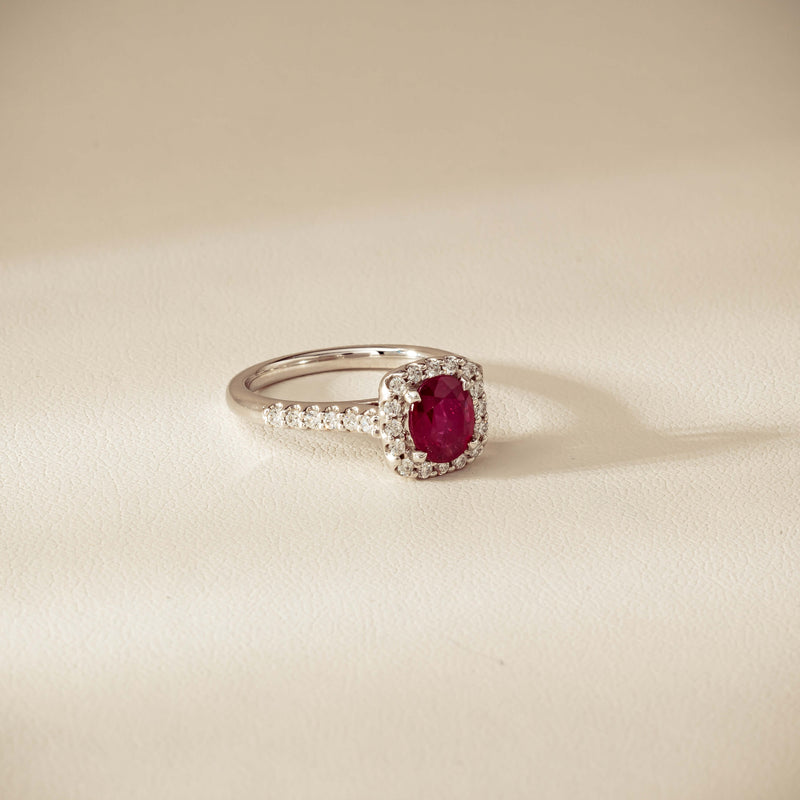 18ct White Gold 1.47ct Oval Ruby & Diamond Manhattan Ring - Ring - Walker & Hall