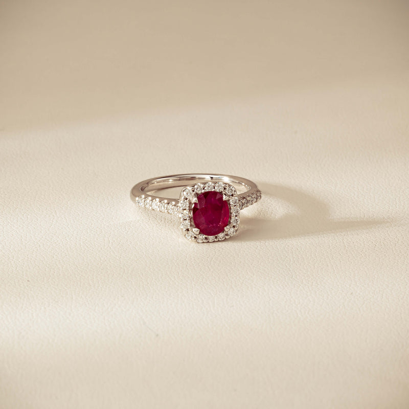18ct White Gold 1.47ct Oval Ruby & Diamond Manhattan Ring - Ring - Walker & Hall