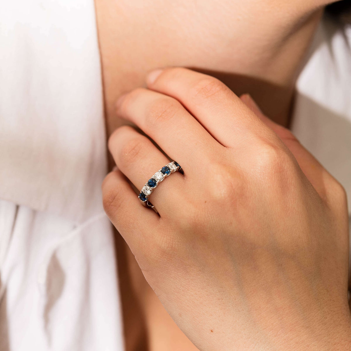 Model wearing Sapphire and Diamond Rialto Ring