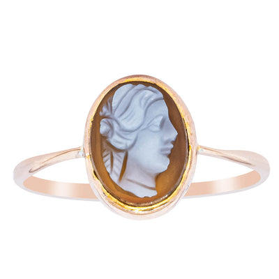 Vintage 9ct Rose Gold Agate Cameo Ring-Ring-Walker & Hall