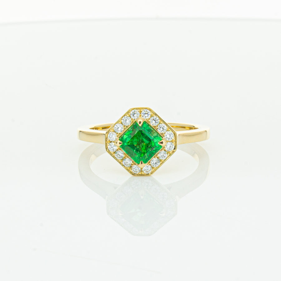 18ct Yellow Gold .84ct Emerald & Diamond Ring-Ring-Walker & Hall