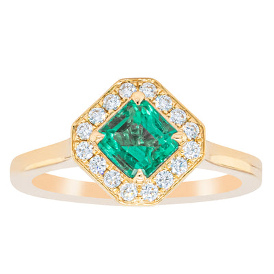18ct Yellow Gold .84ct Emerald & Diamond Ring-Ring-Walker & Hall