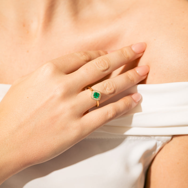 18ct Yellow Gold .84ct Emerald & Diamond Ring-Ring-Walker & Hall