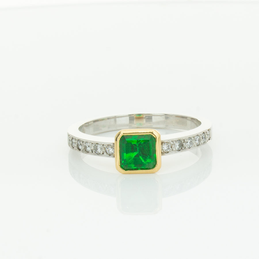 Deja Vu 18ct White Gold .70ct Emerald & Diamond Ring-Ring-Walker & Hall