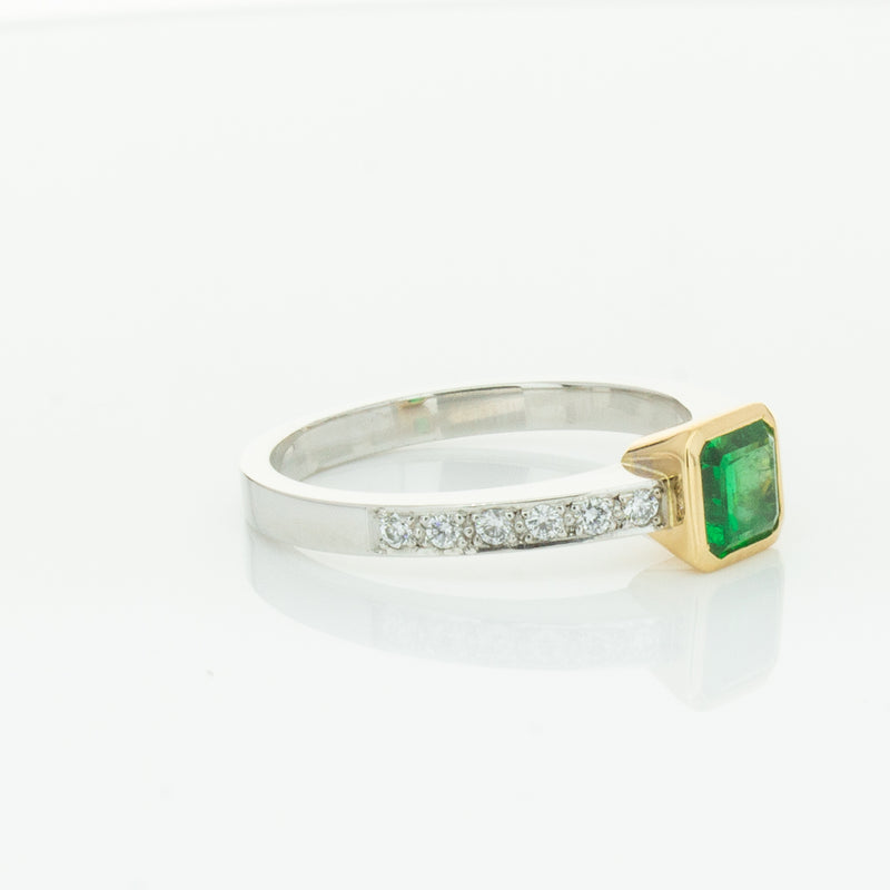 Deja Vu 18ct White Gold .70ct Emerald & Diamond Ring-Ring-Walker & Hall