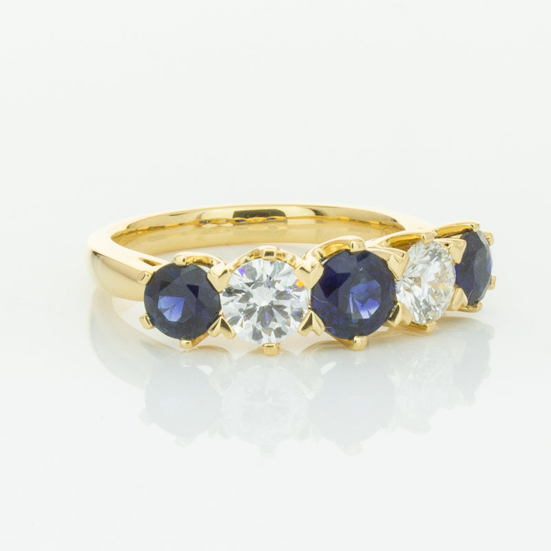 18ct Yellow Gold 1.41ct Sapphire & Diamond Pentagon Ring-Ring-Walker & Hall