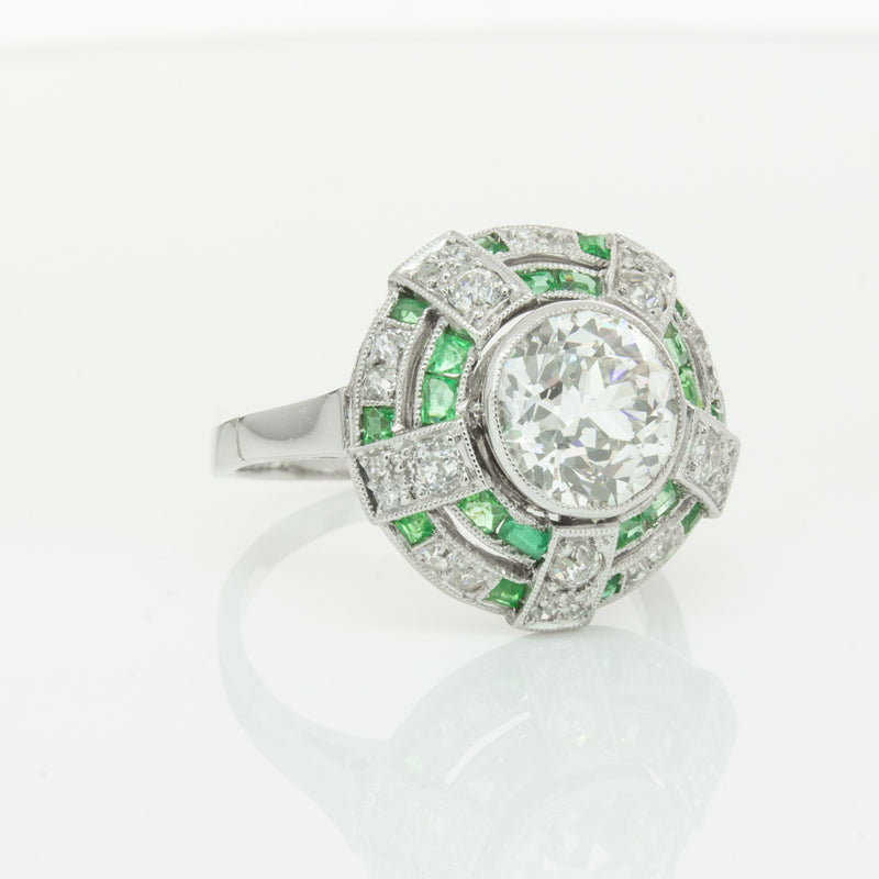 Vintage 14ct White Gold 1.94ct Diamond & Emerald Ring-Ring-Walker & Hall