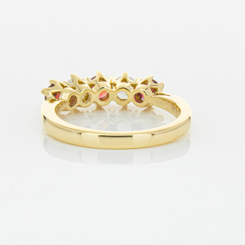 18ct Yellow Gold Ruby & Diamond Pentagon Ring-Ring-Walker & Hall
