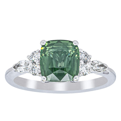 18ct White Gold 2.04ct Green Sapphire & Diamond Oriana Ring-Ring-Walker & Hall