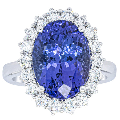 18ct White Gold 7.15ct Tanzanite & Diamond Belle Ring-Ring-Walker & Hall