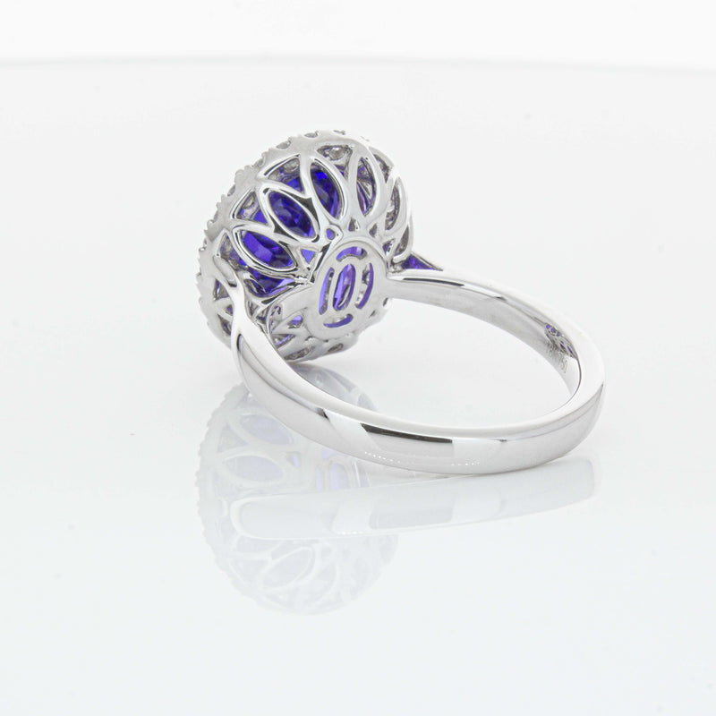 18ct White Gold 6.15ct Tanzanite & Diamond Fleur Ring-Ring-Walker & Hall
