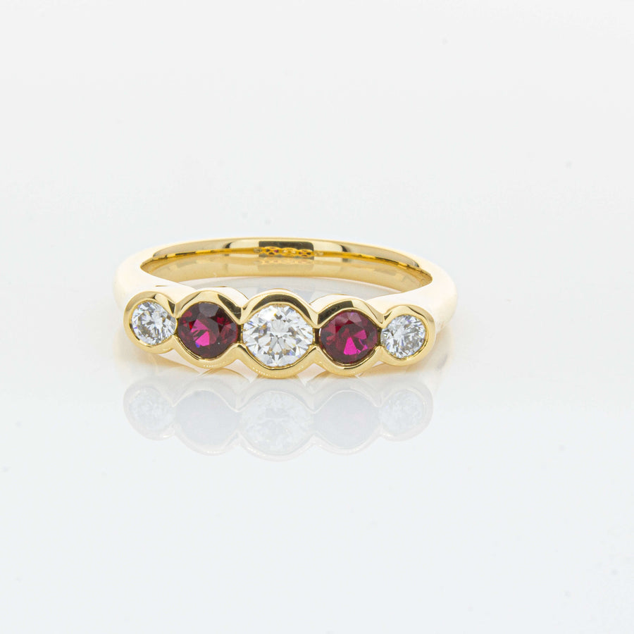 18ct Yellow Gold Ruby & Diamond Five-Stone Natalia Ring-Ring-Walker & Hall