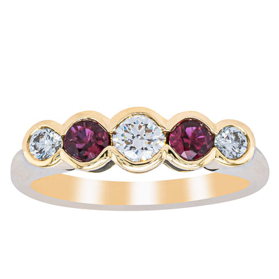 18ct Yellow Gold Ruby & Diamond Five-Stone Natalia Ring-Ring-Walker & Hall