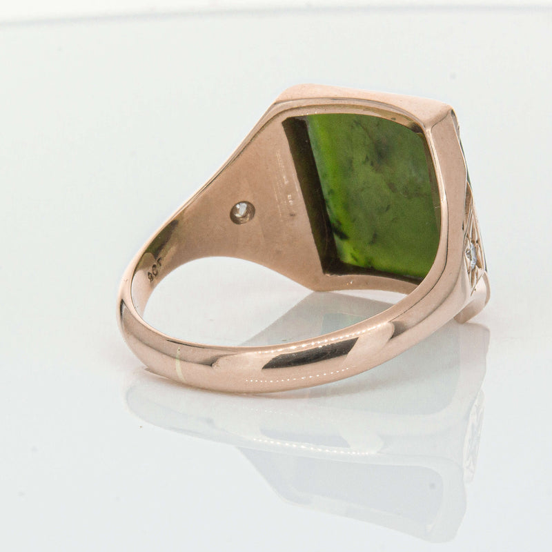 Vintage 8ct Yellow Gold Greenstone & Diamond Kiwi Ring-Ring-Walker & Hall
