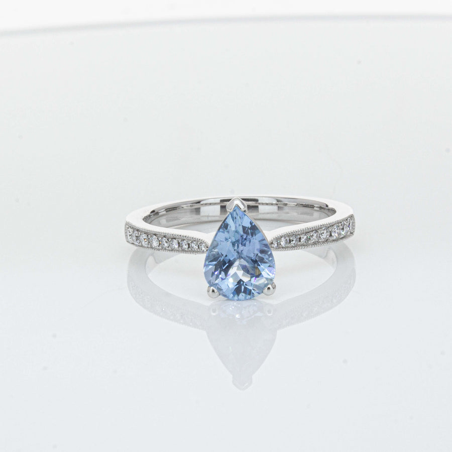 18ct White Gold .81ct Aquamarine & Diamond Zenith Ring-Ring-Walker & Hall
