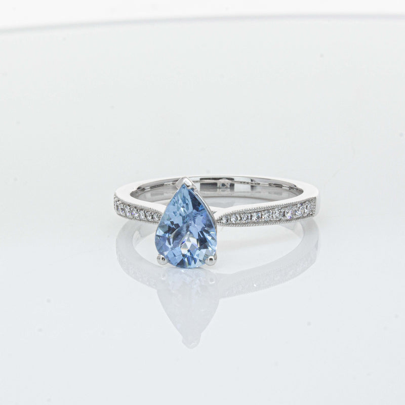 18ct White Gold .81ct Aquamarine & Diamond Zenith Ring-Ring-Walker & Hall