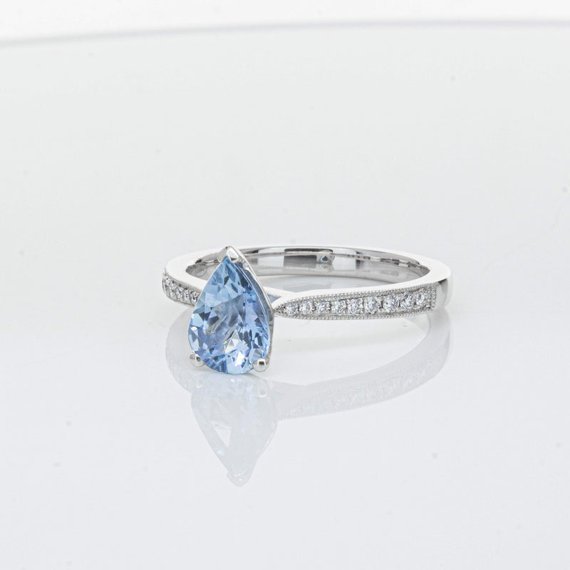18ct White Gold .81ct Aquamarine & Diamond Zenith Ring-Ring-Walker & Hall