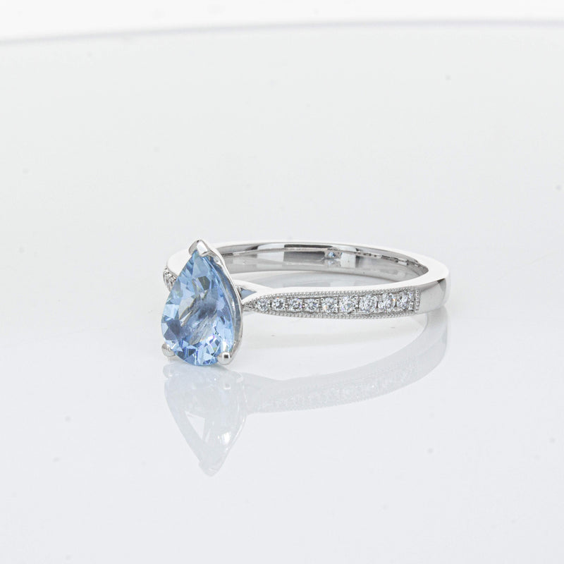 18ct White Gold .81ct Aquamarine & Diamond Zenith Ring-Ring-Walker & Hall