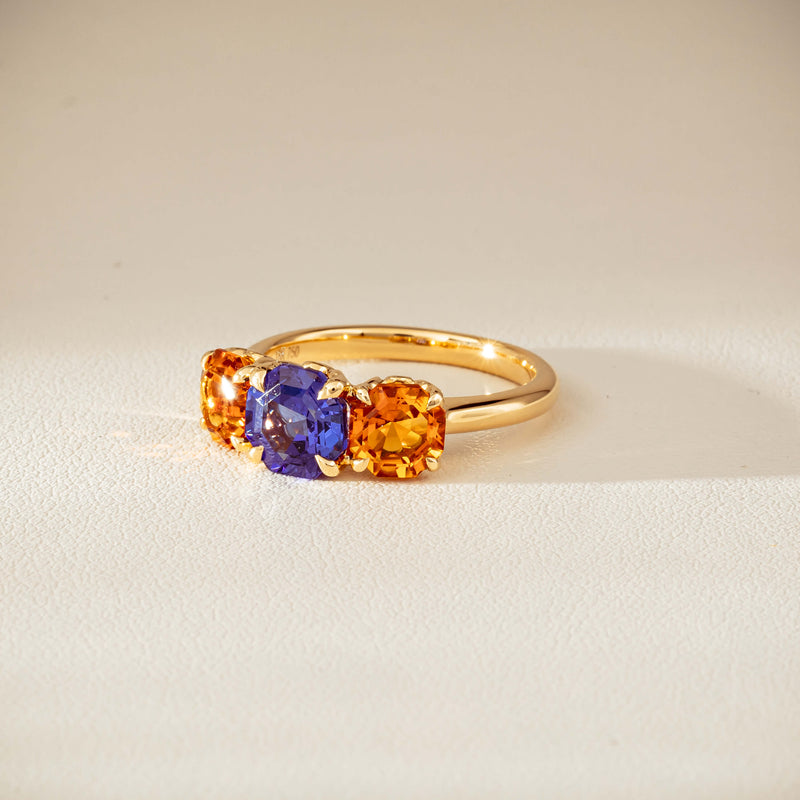 18ct Yellow Gold Three Stone Tanzanite & Citrine Octavia Ring-Ring-Walker & Hall
