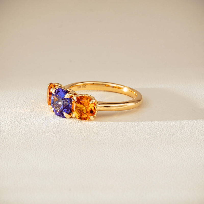 18ct Yellow Gold Three Stone Tanzanite & Citrine Octavia Ring-Ring-Walker & Hall