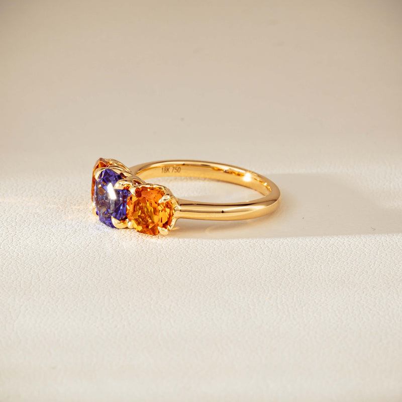 18ct Yellow Gold Three Stone Tanzanite & Citrine Octavia Ring-Ring-Walker & Hall