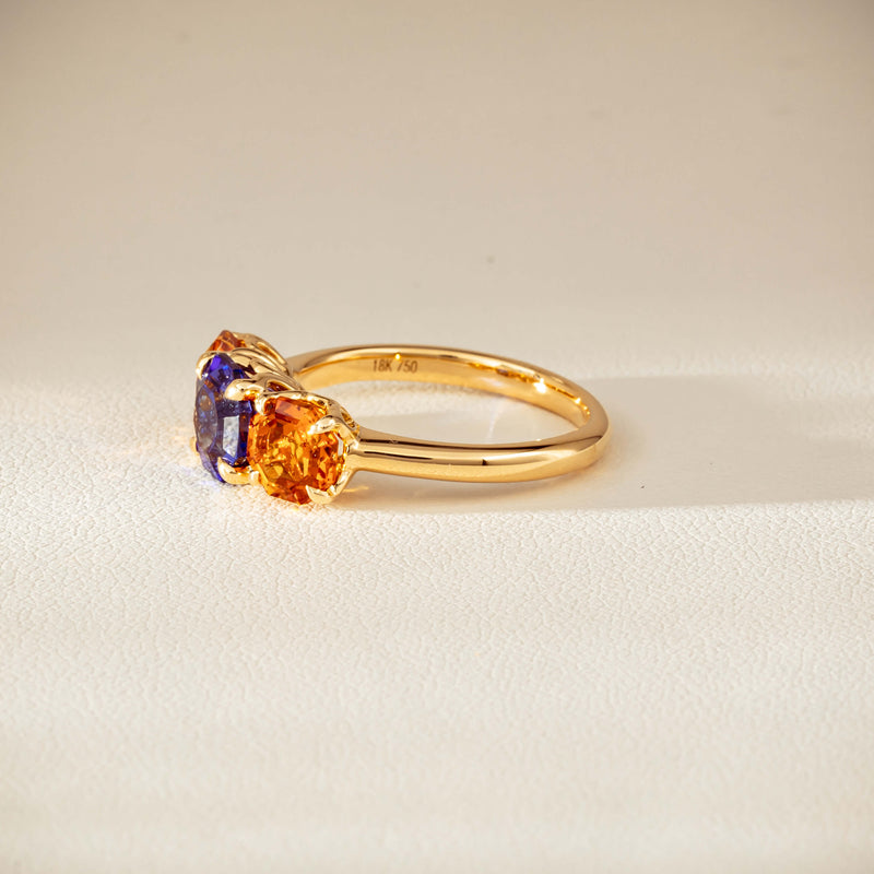 18ct Yellow Gold Three Stone Tanzanite & Citrine Octavia Ring-Ring-Walker & Hall
