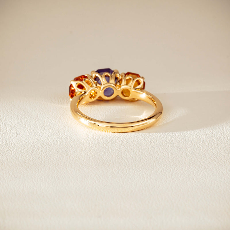 18ct Yellow Gold Three Stone Tanzanite & Citrine Octavia Ring-Ring-Walker & Hall