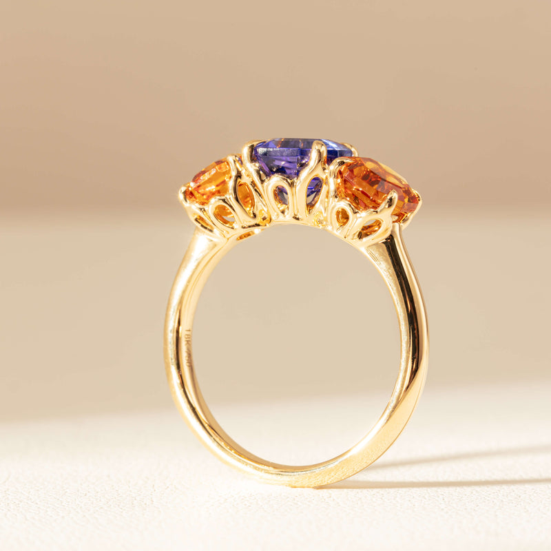 18ct Yellow Gold Three Stone Tanzanite & Citrine Octavia Ring-Ring-Walker & Hall