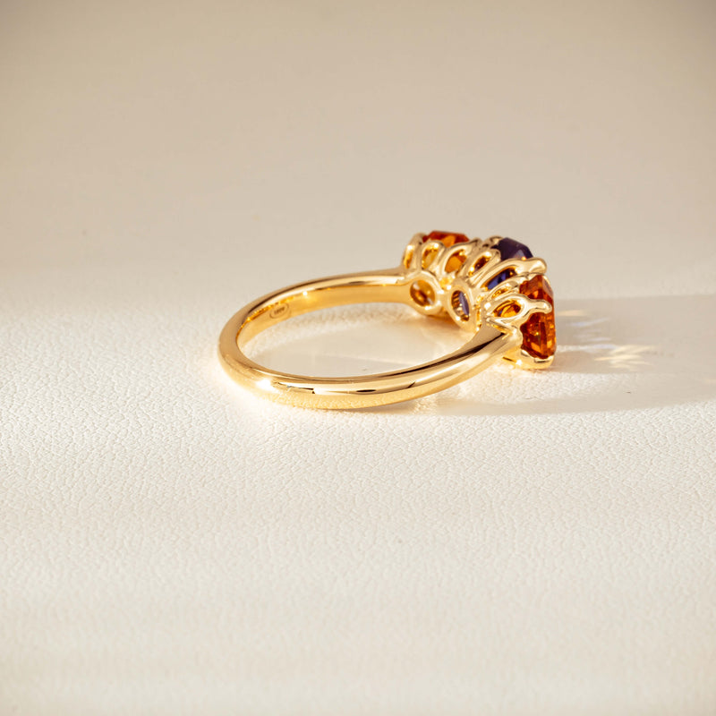 18ct Yellow Gold Three Stone Tanzanite & Citrine Octavia Ring-Ring-Walker & Hall