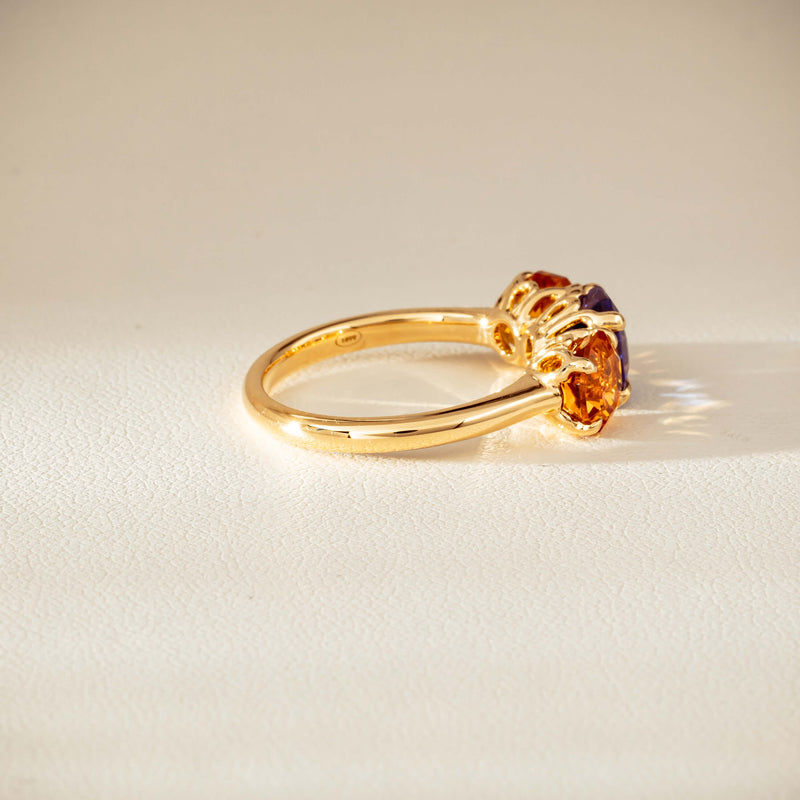 18ct Yellow Gold Three Stone Tanzanite & Citrine Octavia Ring-Ring-Walker & Hall