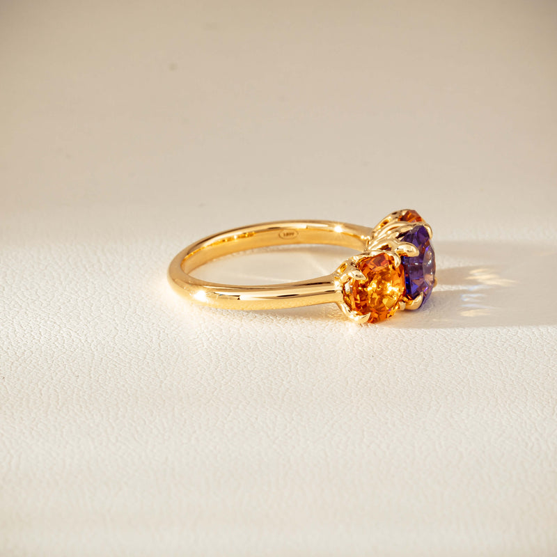 18ct Yellow Gold Three Stone Tanzanite & Citrine Octavia Ring-Ring-Walker & Hall