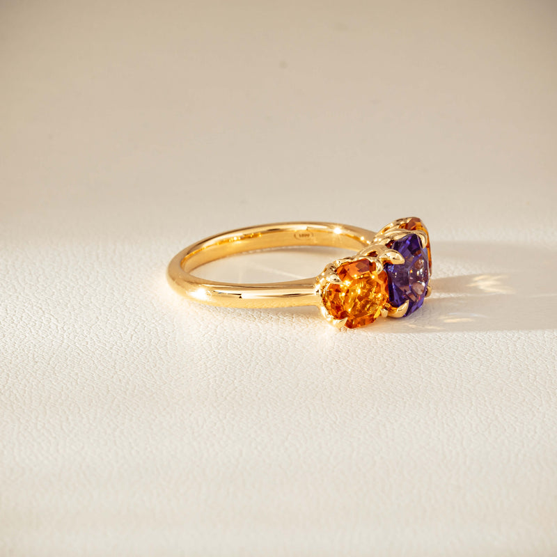 18ct Yellow Gold Three Stone Tanzanite & Citrine Octavia Ring-Ring-Walker & Hall