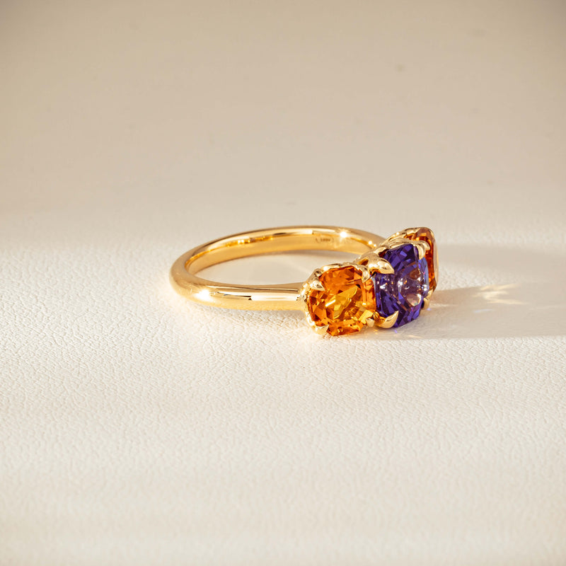 18ct Yellow Gold Three Stone Tanzanite & Citrine Octavia Ring-Ring-Walker & Hall