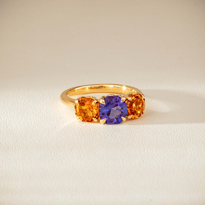 18ct Yellow Gold Three Stone Tanzanite & Citrine Octavia Ring-Ring-Walker & Hall
