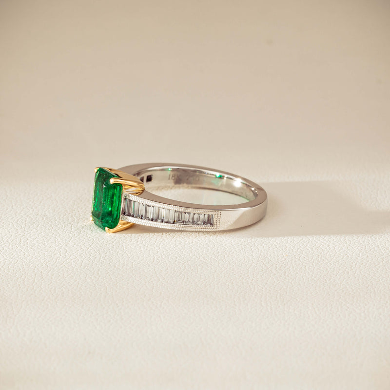 18ct White Gold 1.63ct Emerald & Diamond Ring-Ring-Walker & Hall