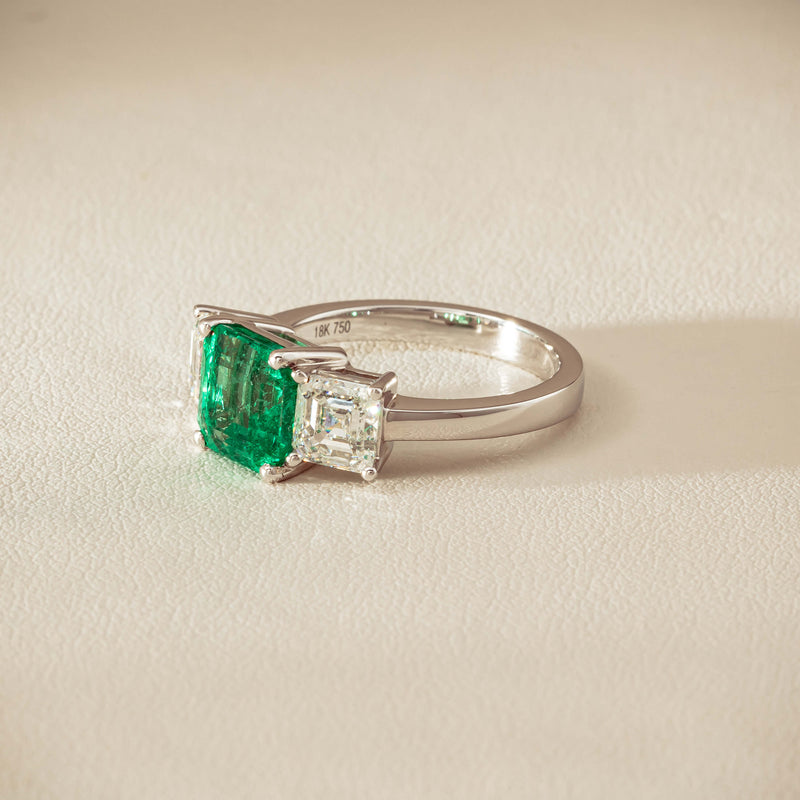 18ct White Gold 2.76ct Emerald & Diamond Odyssey Ring - Ring - Walker & Hall