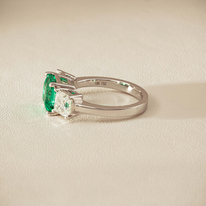 18ct White Gold 2.76ct Emerald & Diamond Odyssey Ring - Ring - Walker & Hall