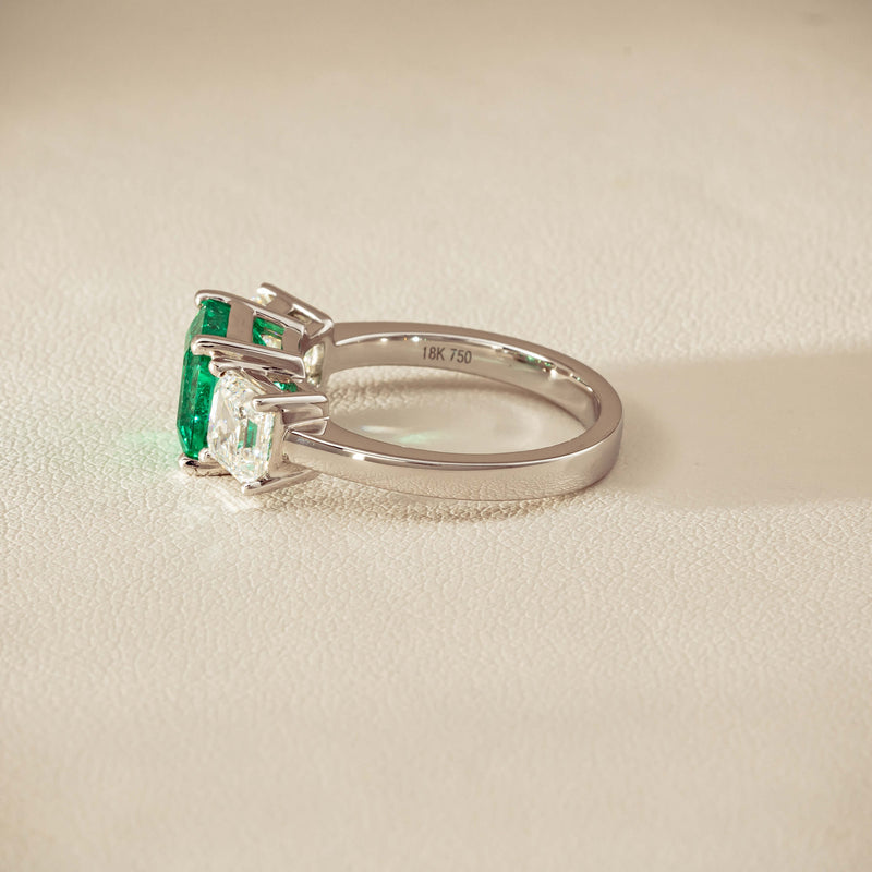 18ct White Gold 2.76ct Emerald & Diamond Odyssey Ring - Ring - Walker & Hall