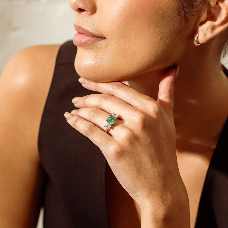 18ct White Gold 2.76ct Emerald & Diamond Odyssey Ring - Ring - Walker & Hall