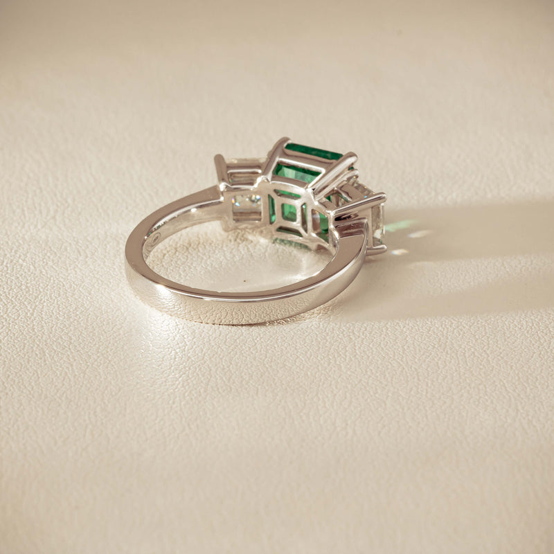 18ct White Gold 2.76ct Emerald & Diamond Odyssey Ring - Ring - Walker & Hall