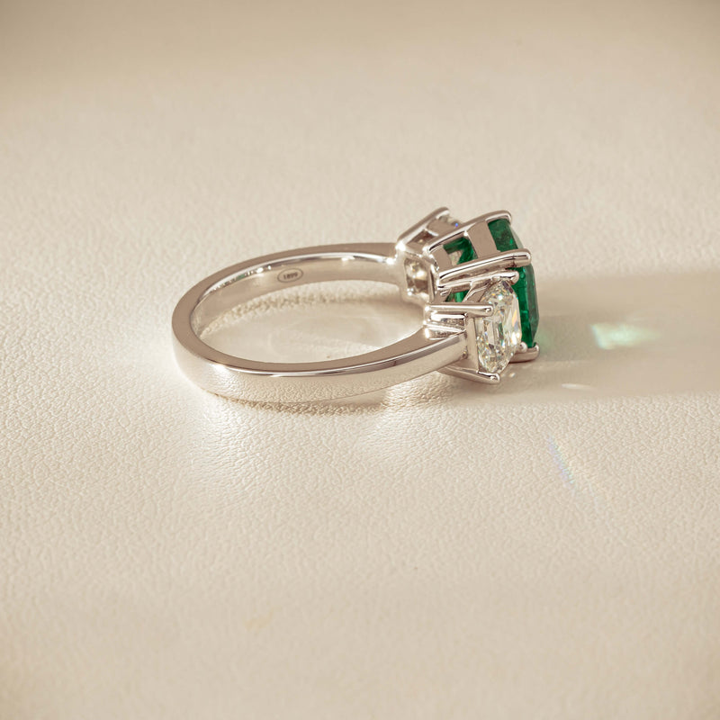 18ct White Gold 2.76ct Emerald & Diamond Odyssey Ring - Ring - Walker & Hall